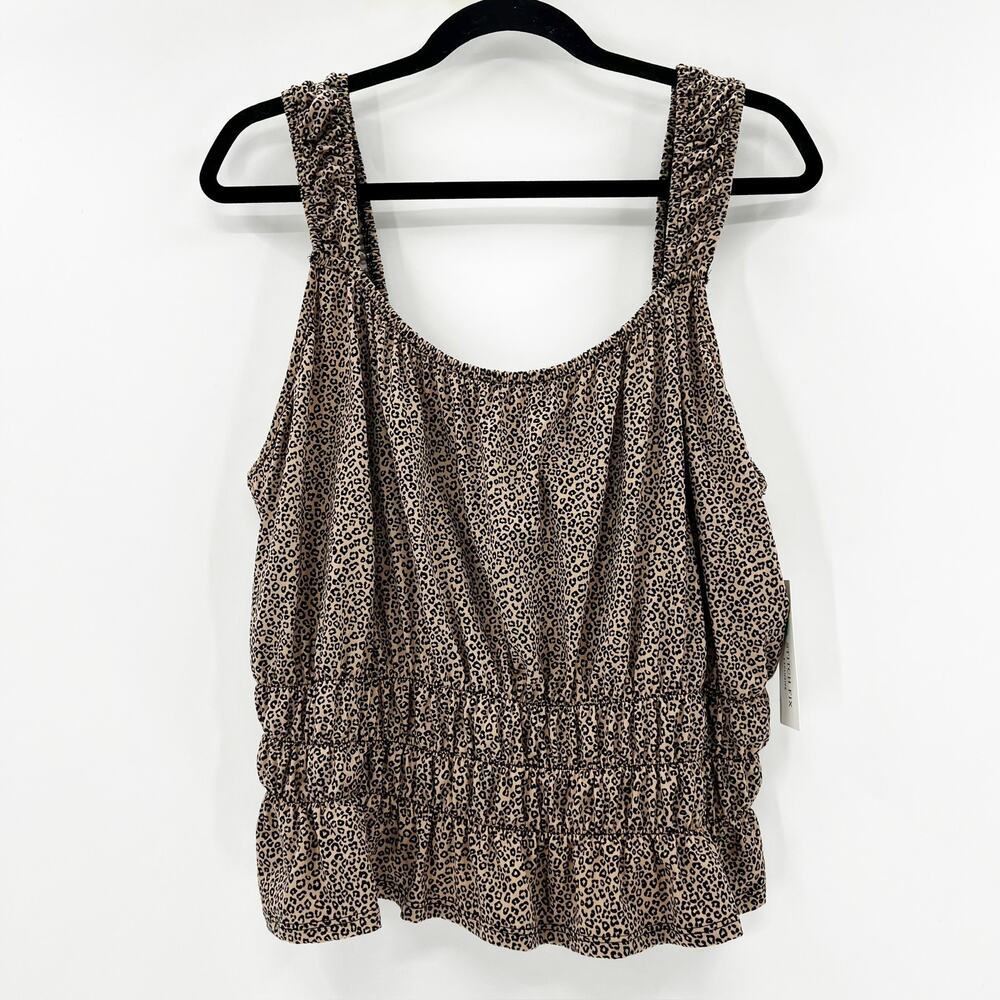 Socialite Women's Brown Black Leopard Cheetah Sleeveless Tank Blouse Top XXL